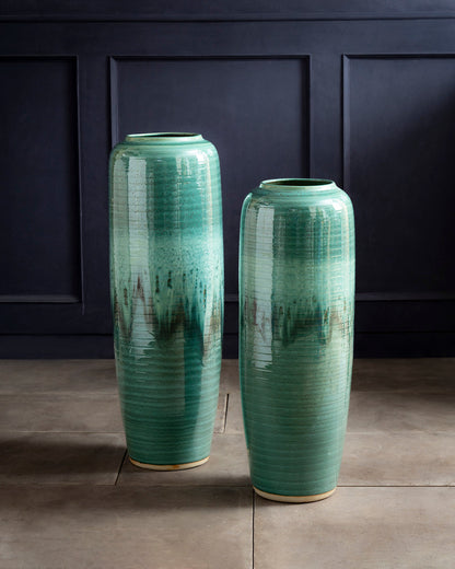 Deep Emerald Textured Floor Vase - Large