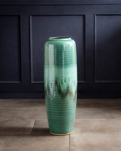 Deep Emerald Textured Floor Vase - Set Of 2