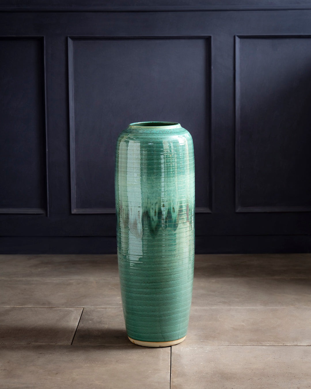 Deep Emerald Textured Floor Vase - Set Of 2