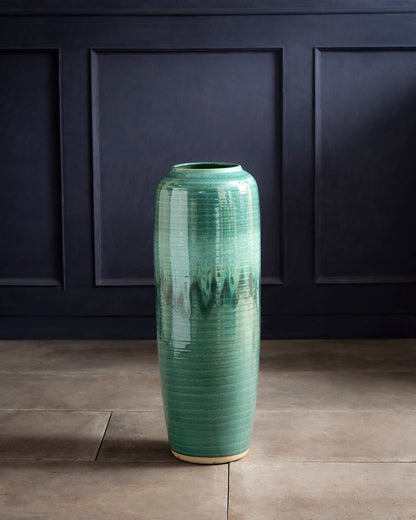 Deep Emerald Textured Floor Vase - Small