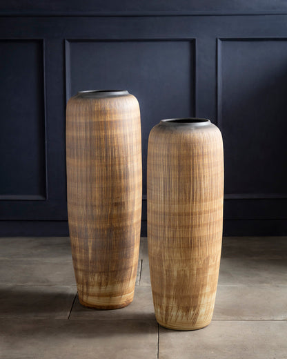 Walnut Wood Finish Floor Vase - Small