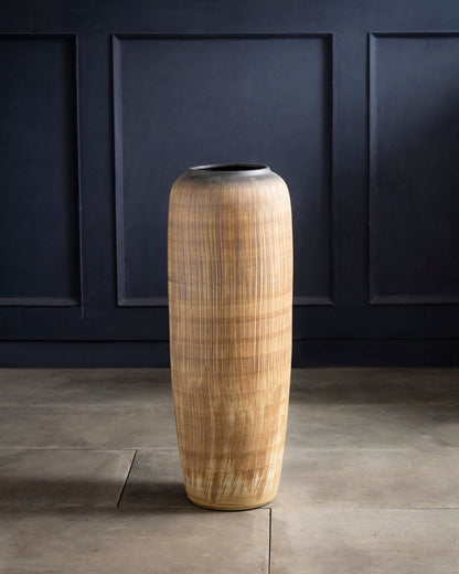 Walnut Wood Finish Floor Vase - Set Of 2