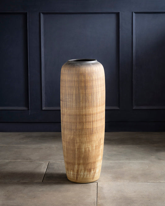 Walnut Wood Finish Floor Vase - Small