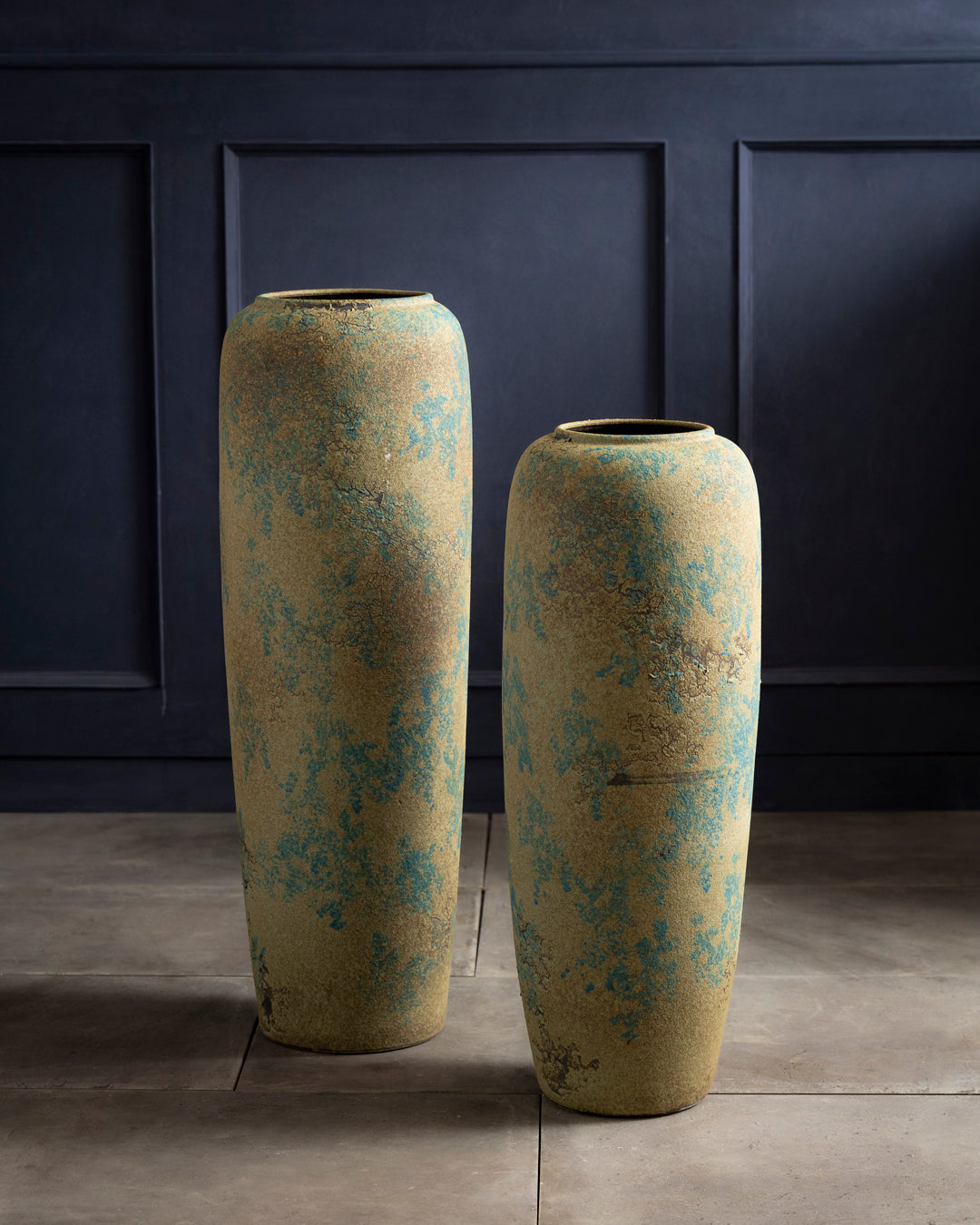 Antique Teal Textured Floor Vase - Large