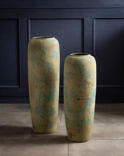 Antique Teal Textured Floor Vase - Large