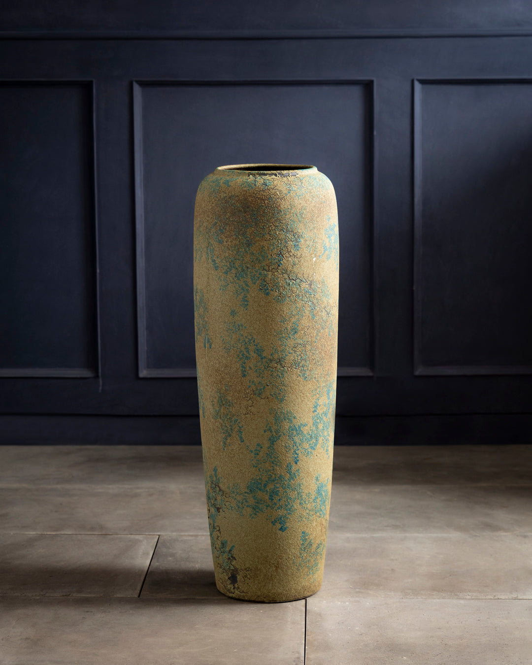 Antique Teal Textured Floor Vase - Large