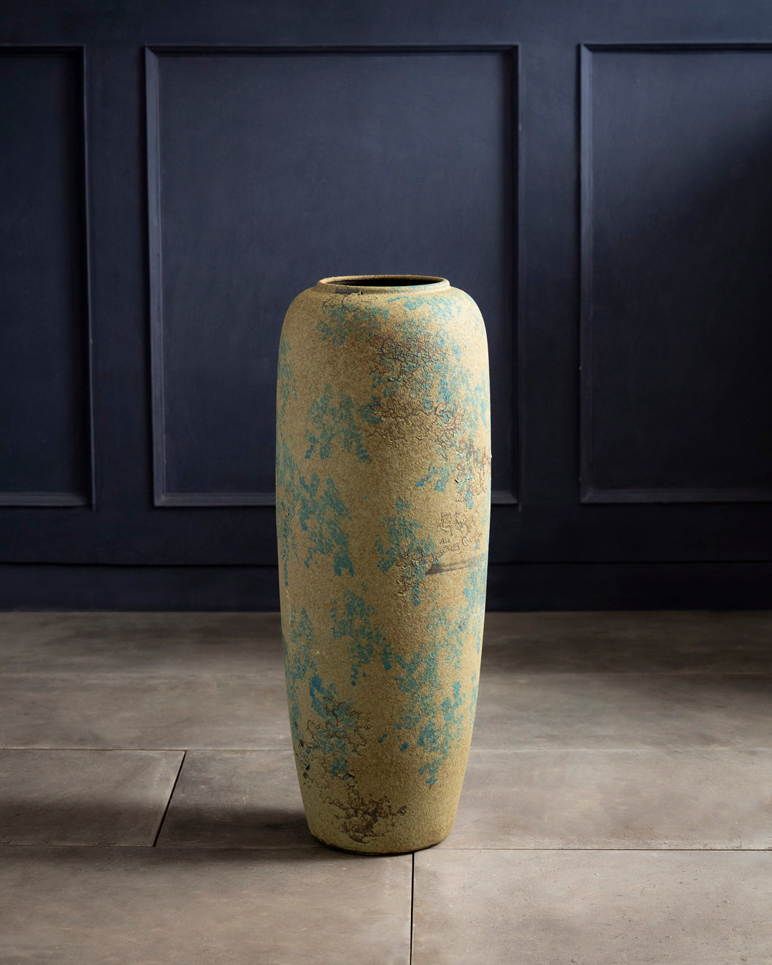 Antique Teal Textured Floor Vase - Small