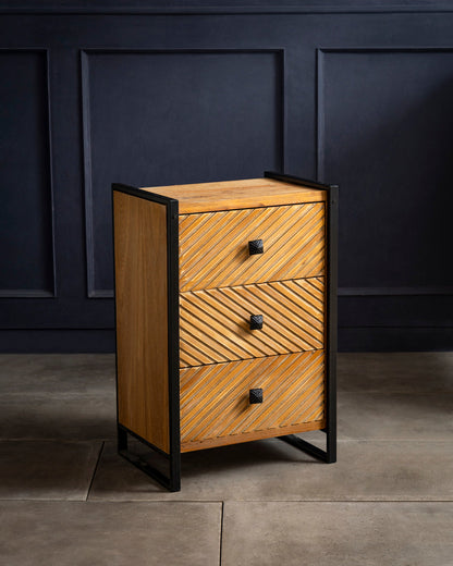 Chevron Grain 3-Drawer Bedside Cabinet