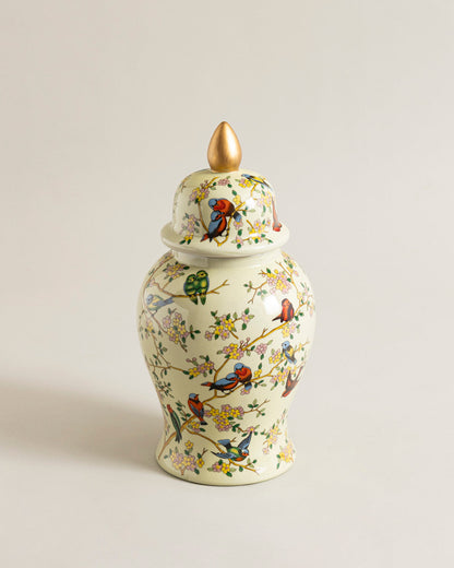 Floral Bird Ceramic Temple Jar