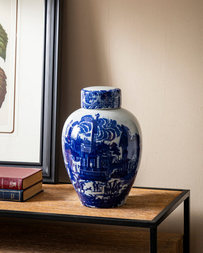 Classic Blue Landscape Decorative Jar