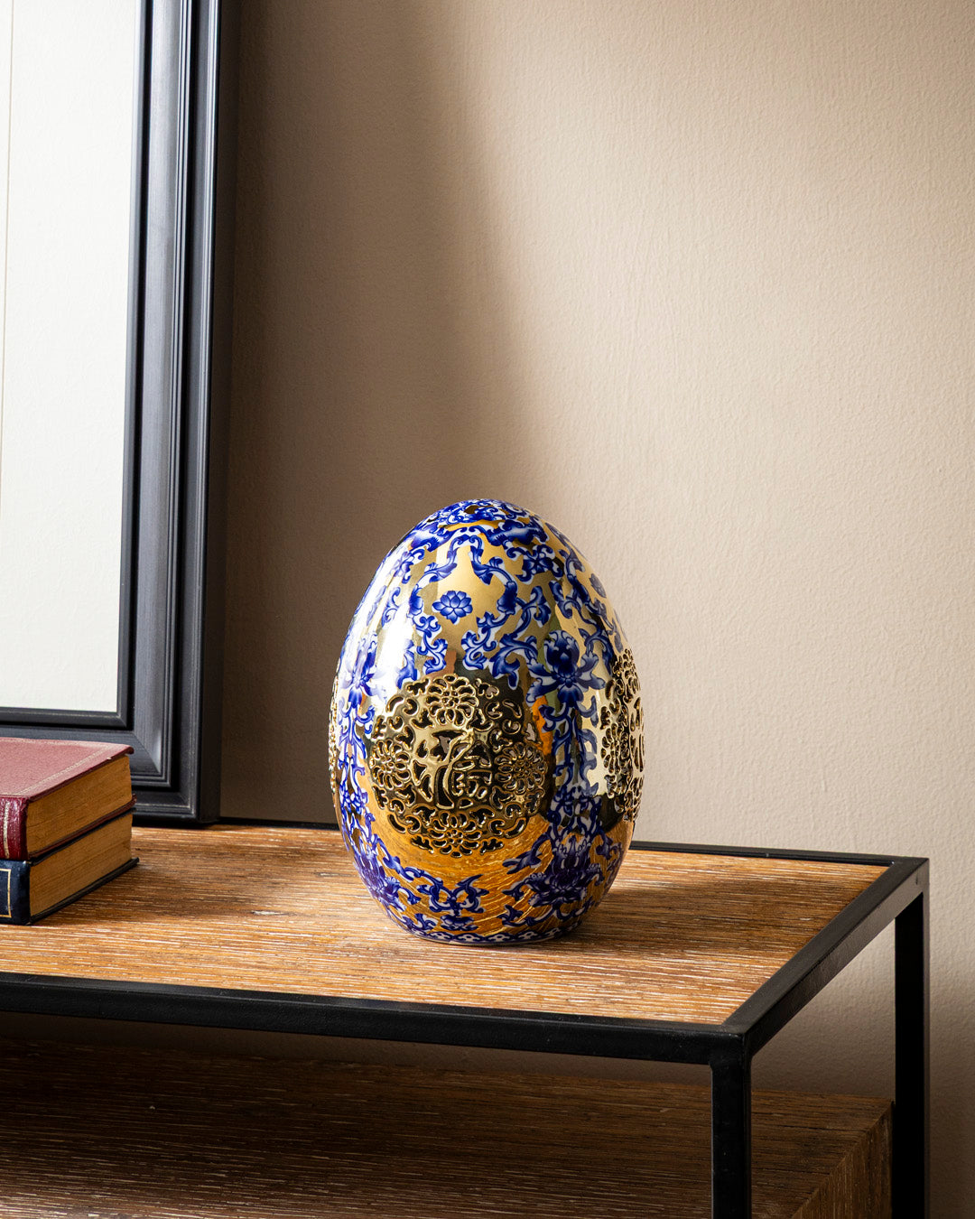 Royal Blue Filigree Decorative Accent Egg