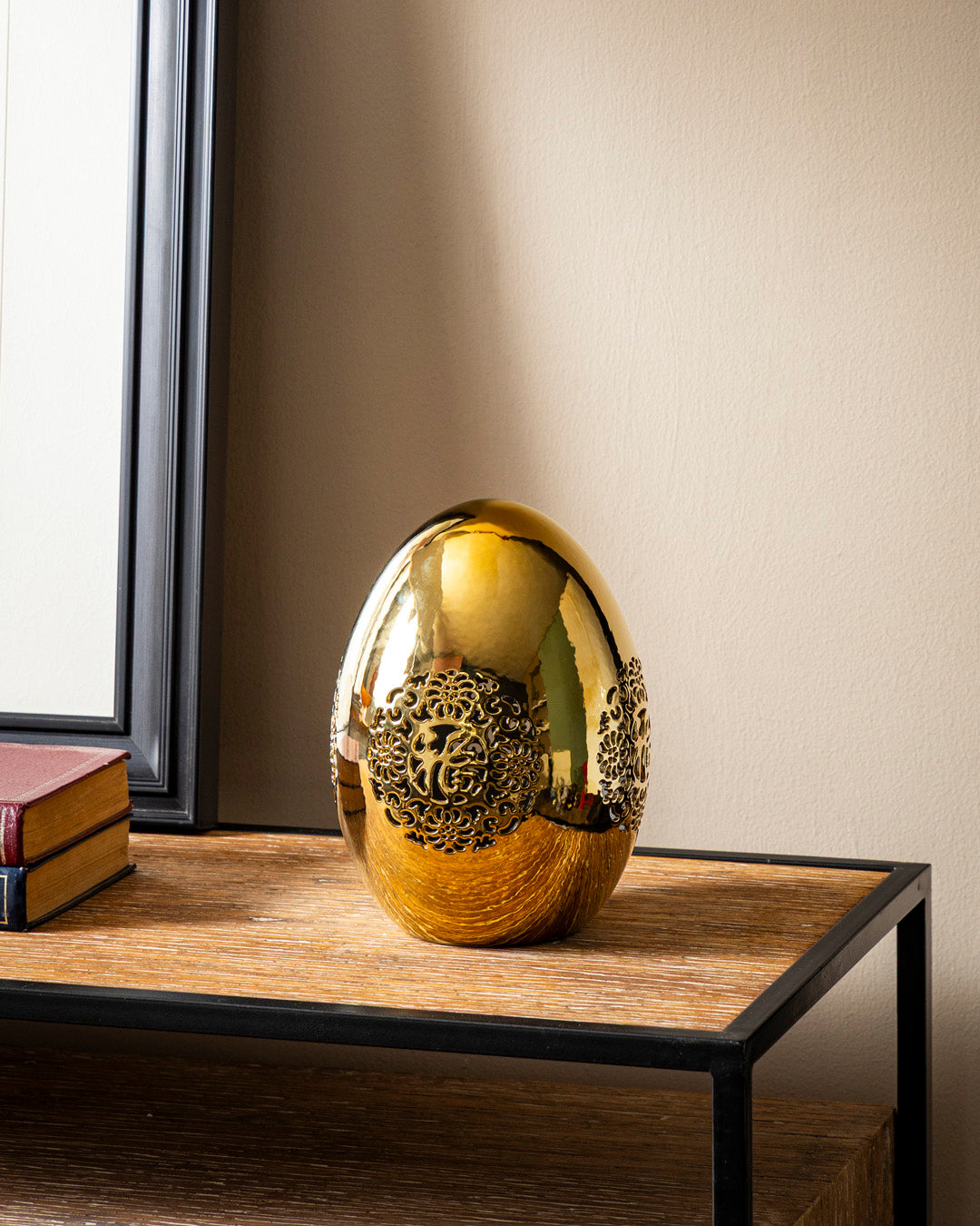 Ornate Filigree Decorative Accent Egg - Golden