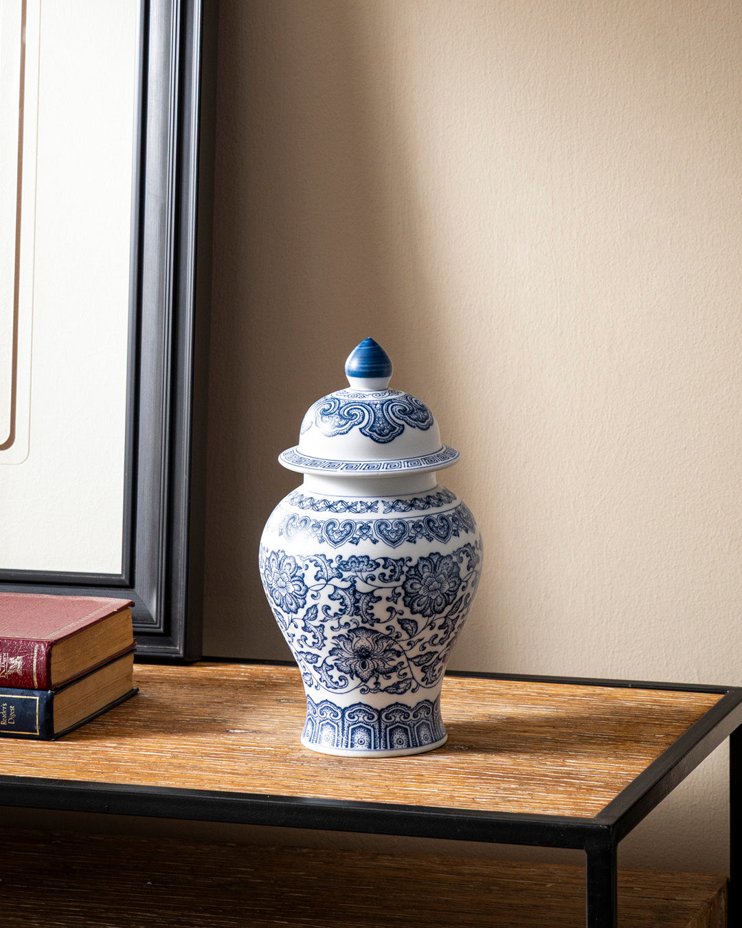 Blue and White Oriental Temple Jar - 24 cm