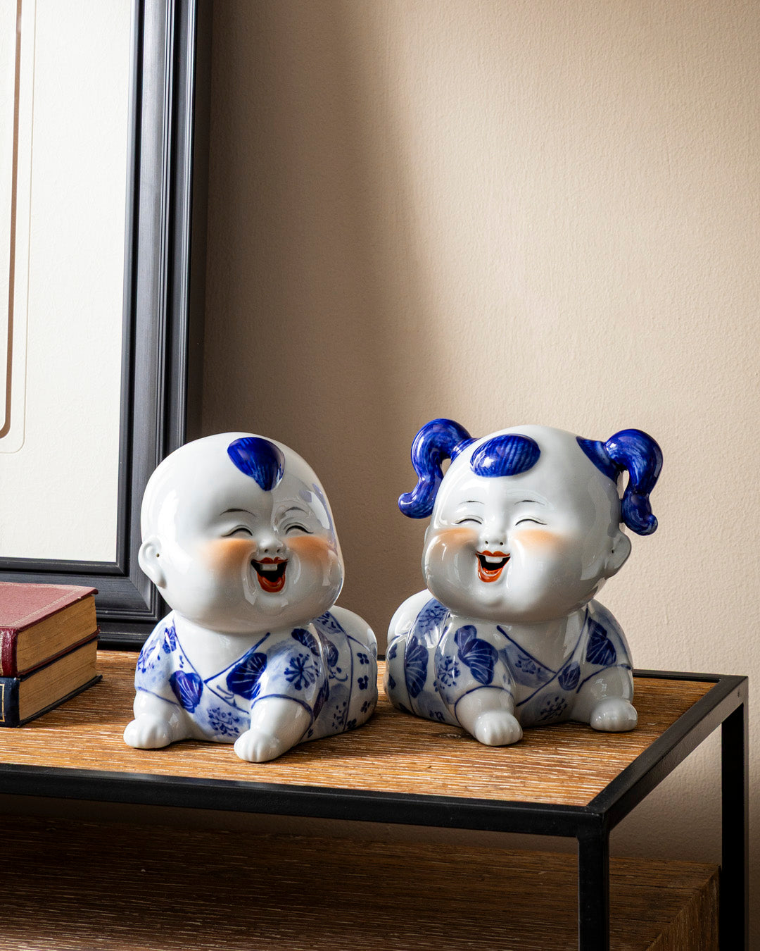 Playful Twin Monk Figurines - Set Of 2