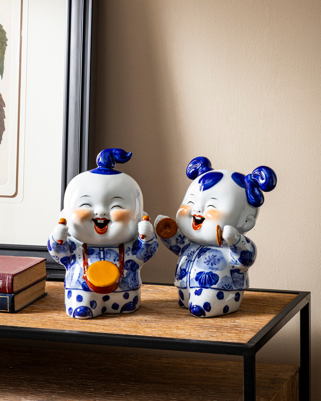 Playful Twin Monk Figurines - Set Of 2
