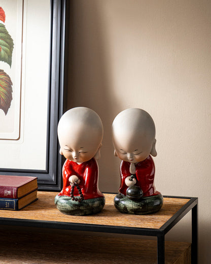 Peaceful Monk Prayer Decorative Figurines - Set Of 2
