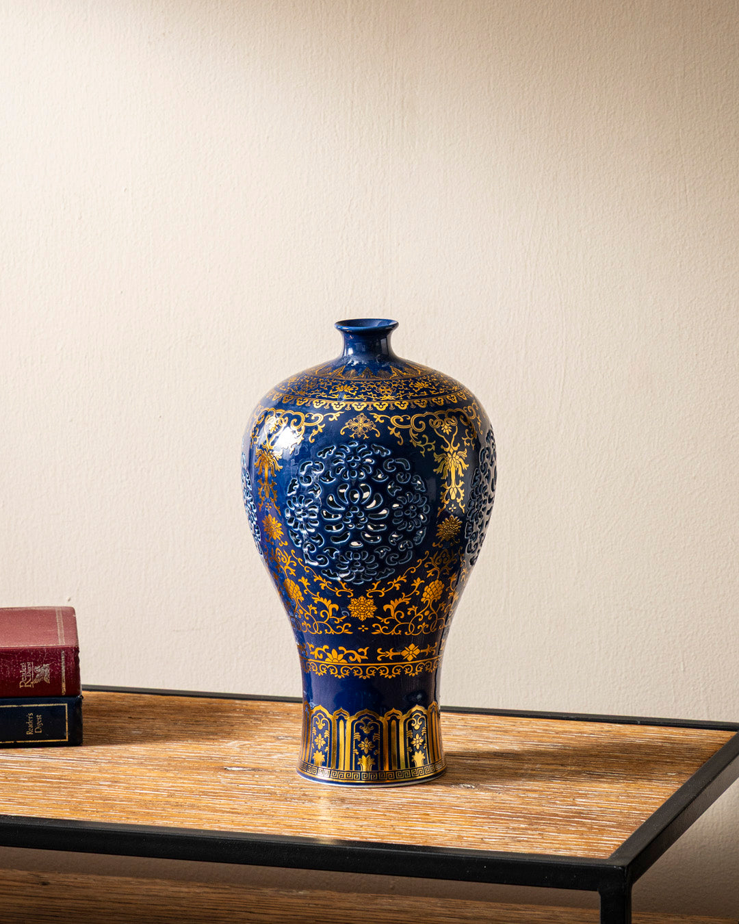 Regal Azure Carved Vase