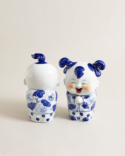 Cheerful Monk Greeting Figurines - Set Of 2