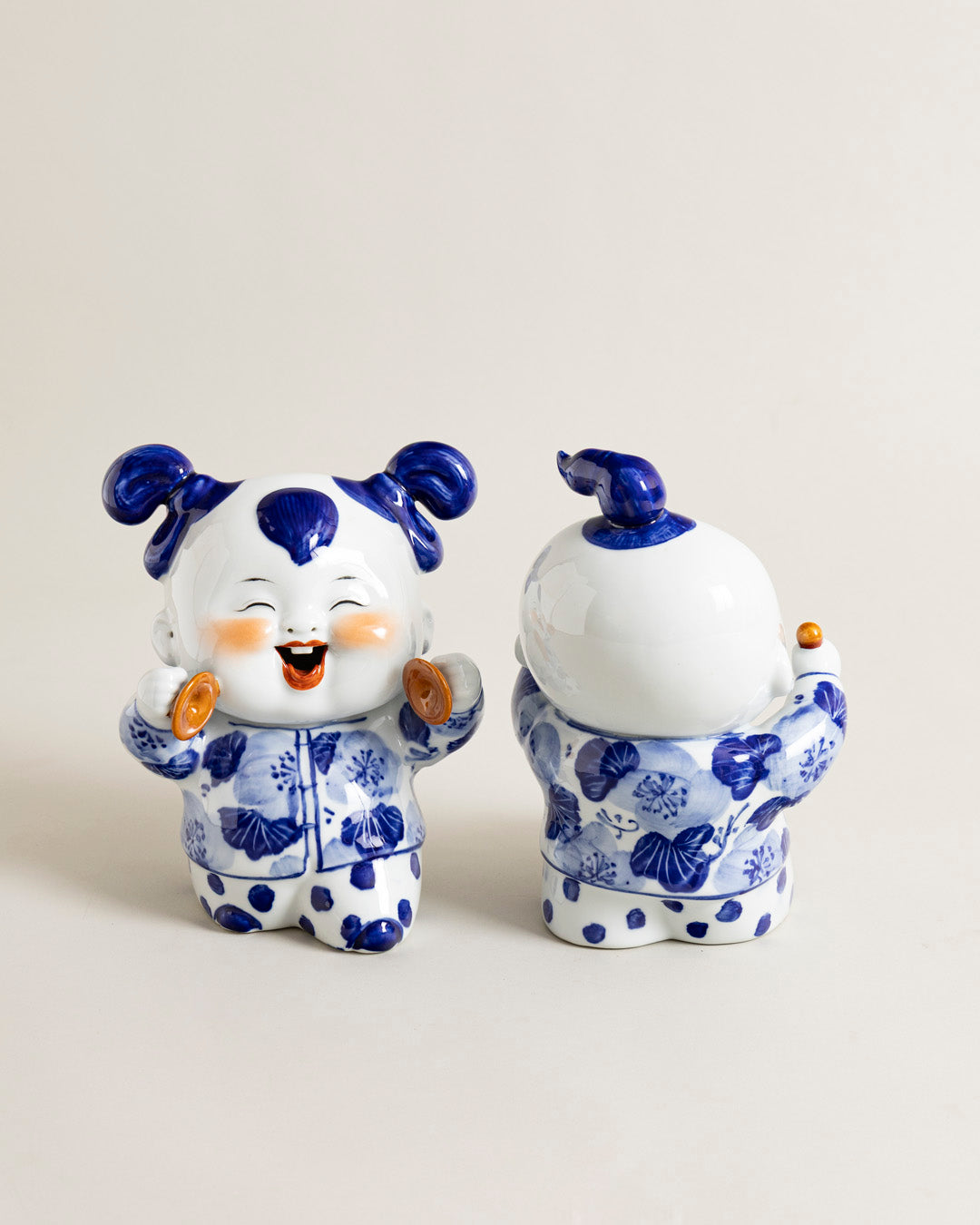Playful Twin Monk Figurines - Set Of 2