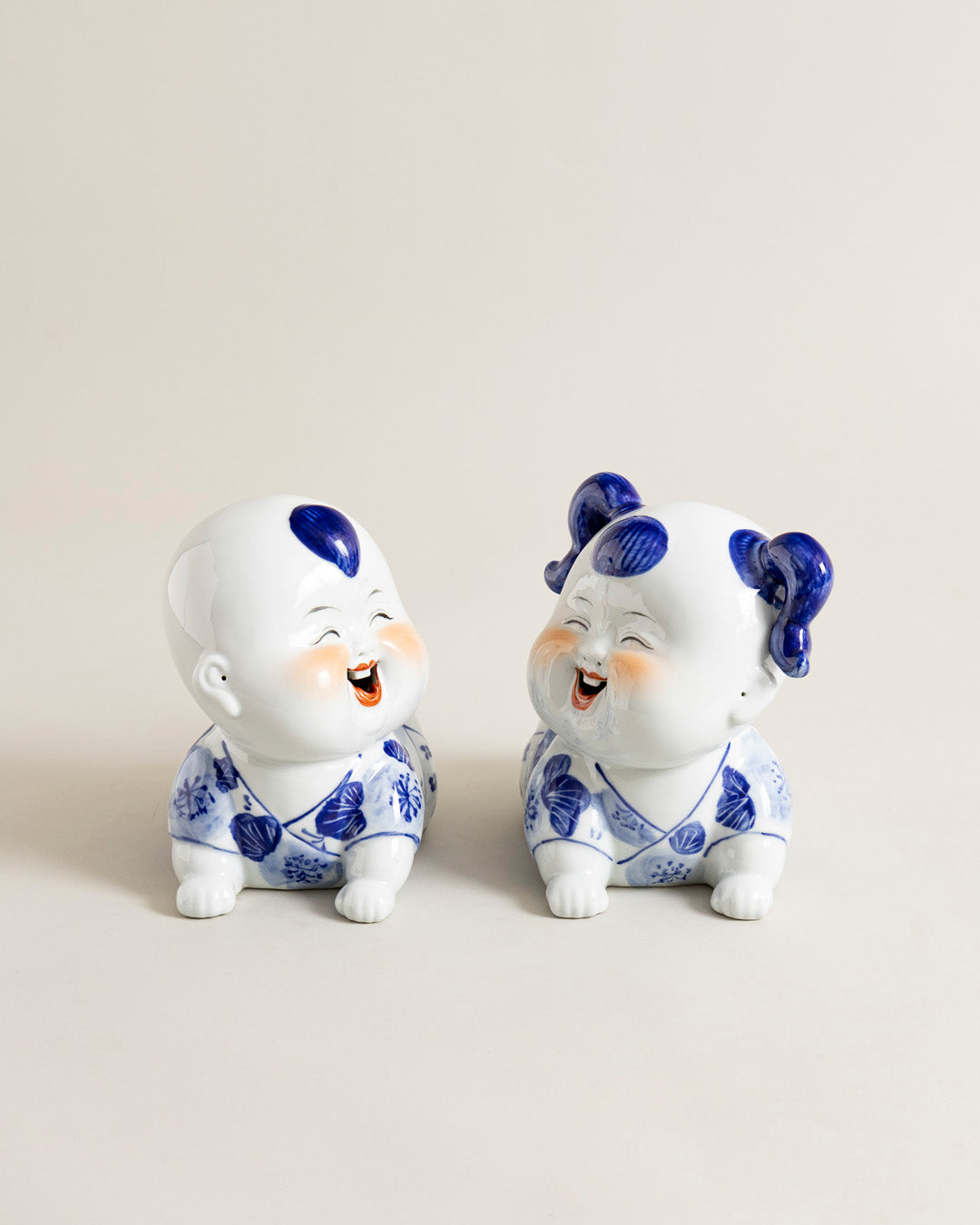 Playful Twin Monk Figurines - Set Of 2