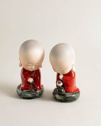 Peaceful Monk Prayer Decorative Figurines - Set Of 2