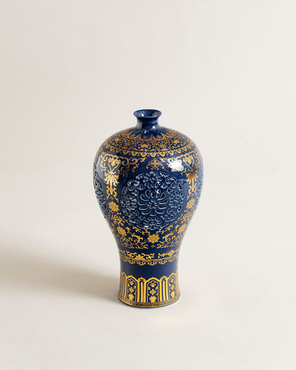 Regal Azure Carved Vase