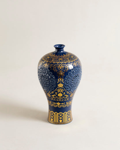 Regal Azure Carved Vase