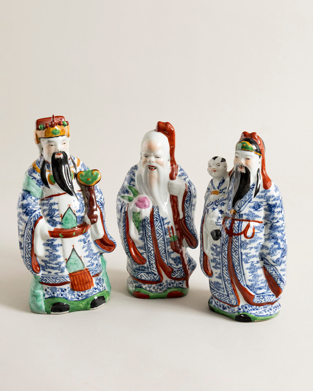 'The Three Star Gods' Porcelain Sculptures - Set Of 3