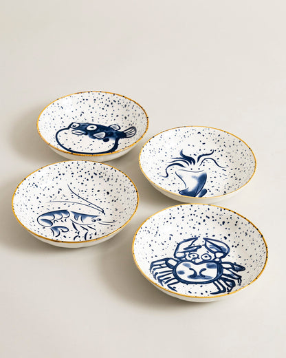 Ocean Sketch Pasta Bowl - Set Of 4