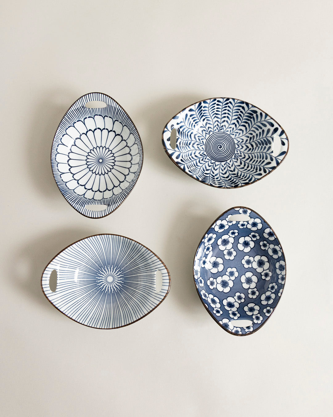 Indigo Bloom Serving Bowls - Set 4
