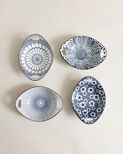 Indigo Bloom Serving Bowls - Set 4