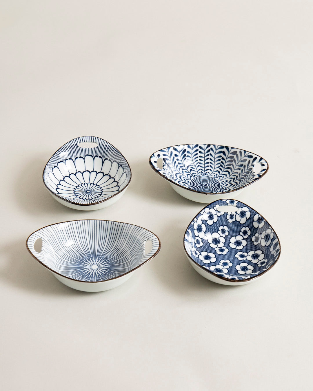 Indigo Bloom Serving Bowls - Set 4
