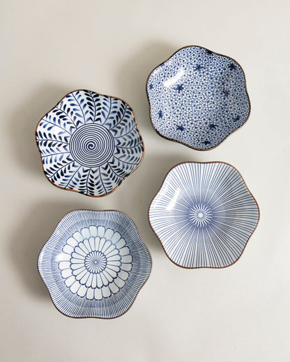 Indigo Wave Edge Bowl - Set Of 4