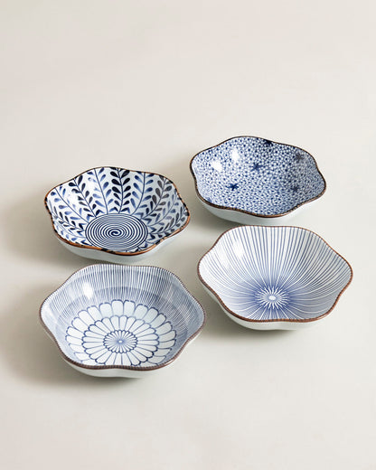 Indigo Wave Edge Bowl - Set Of 4