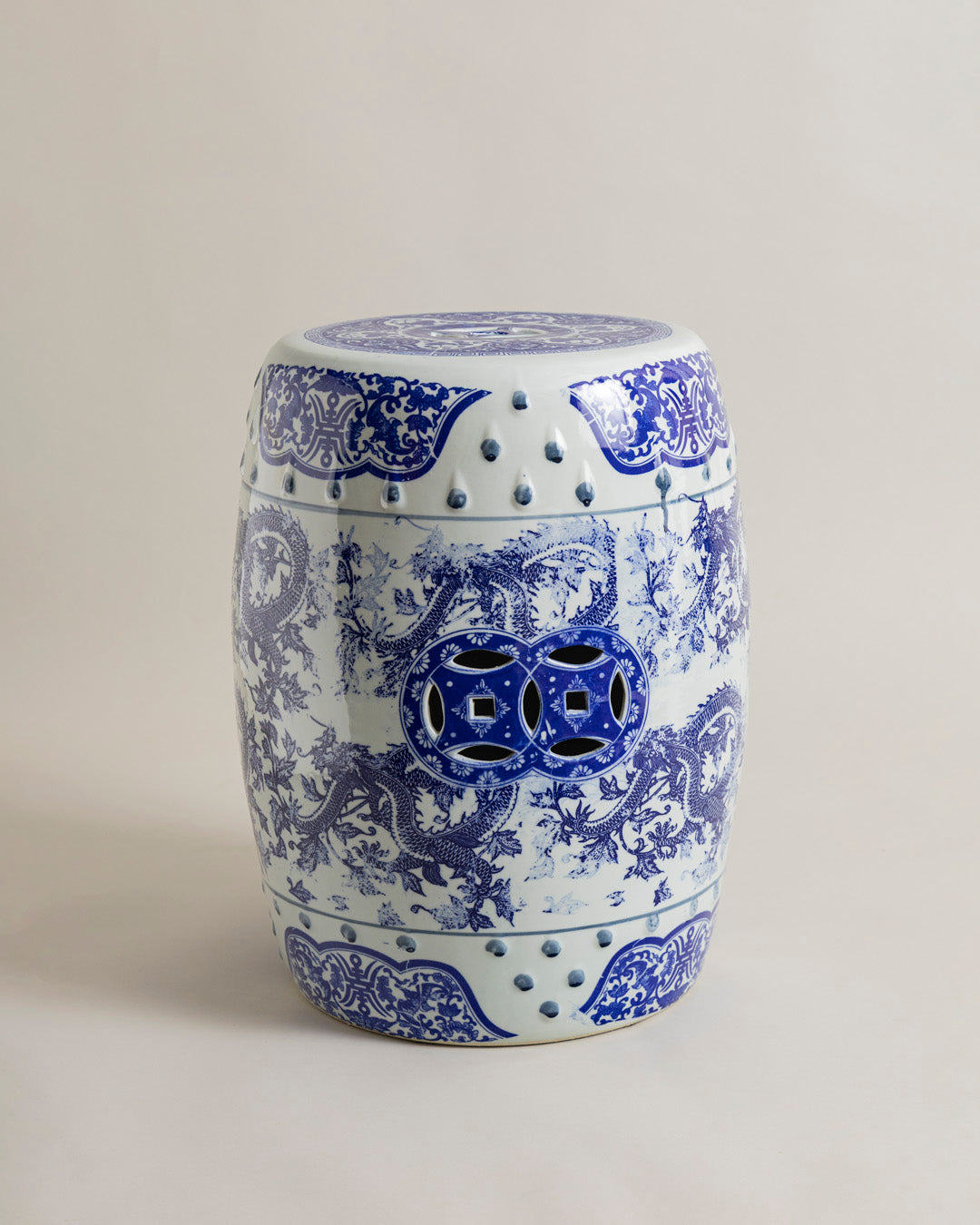 Blue Dragon Motif Garden Stool