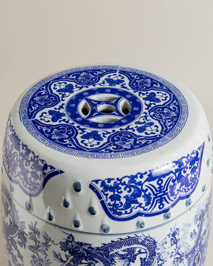 Blue Dragon Motif Garden Stool