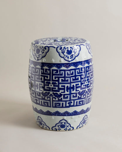 Blue Geometric Porcelain Garden Stool