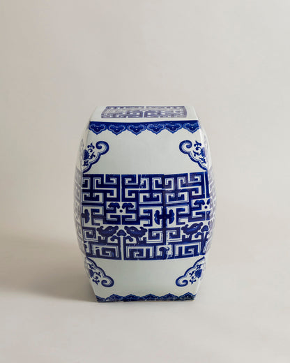 Blue & White Geometric Garden Stool