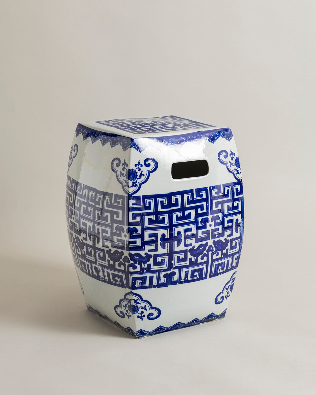 Blue & White Geometric Garden Stool
