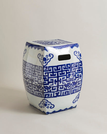 Blue & White Geometric Garden Stool