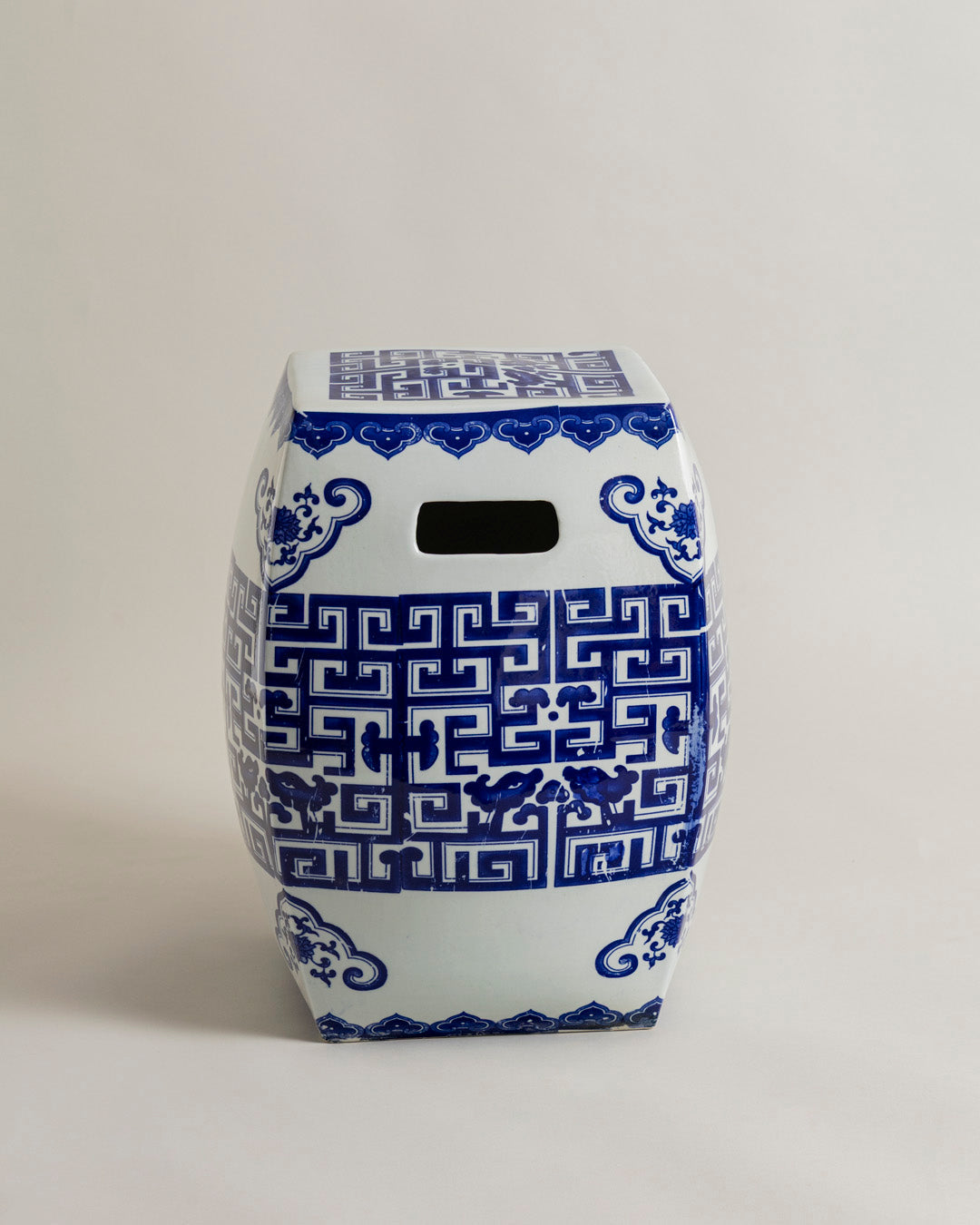 Blue & White Geometric Garden Stool