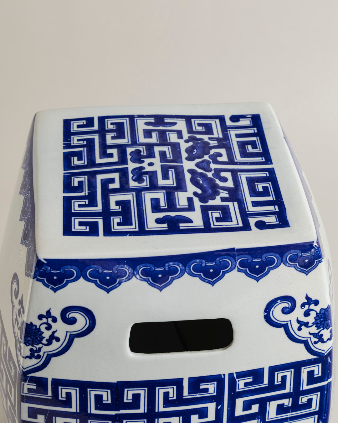 Blue & White Geometric Garden Stool