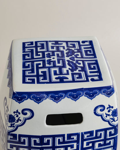 Blue & White Geometric Garden Stool