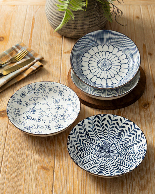Indigo Bloom Pasta Bowl - Set Of 4
