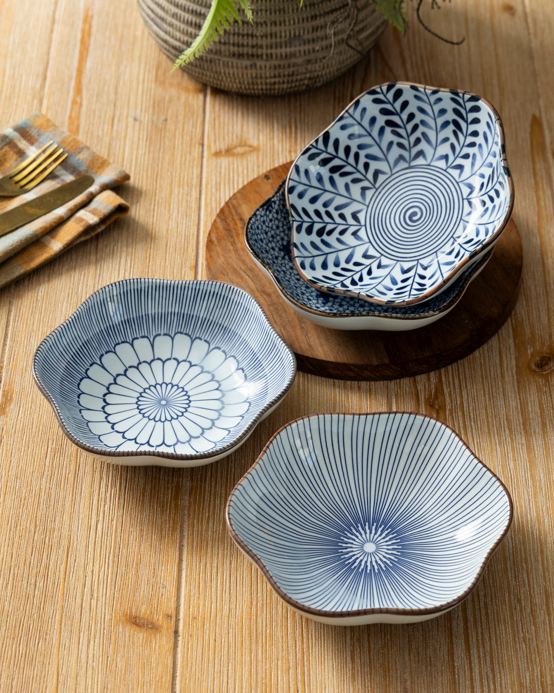 Indigo Wave Edge Bowl - Set Of 4
