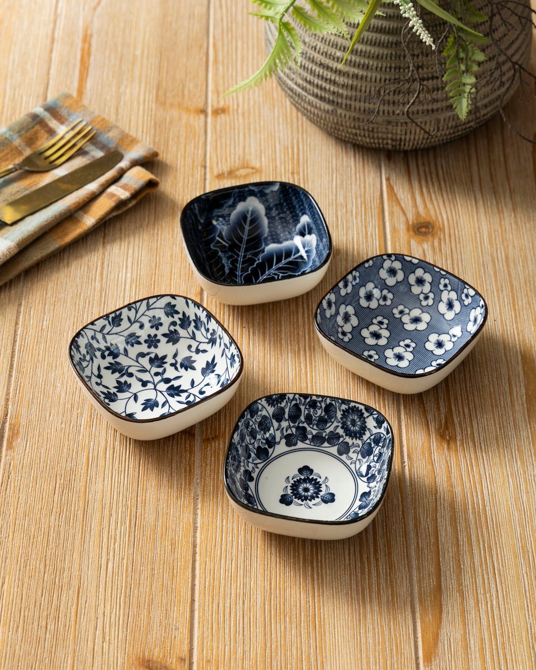 Indigo Square Katori - Set Of 4