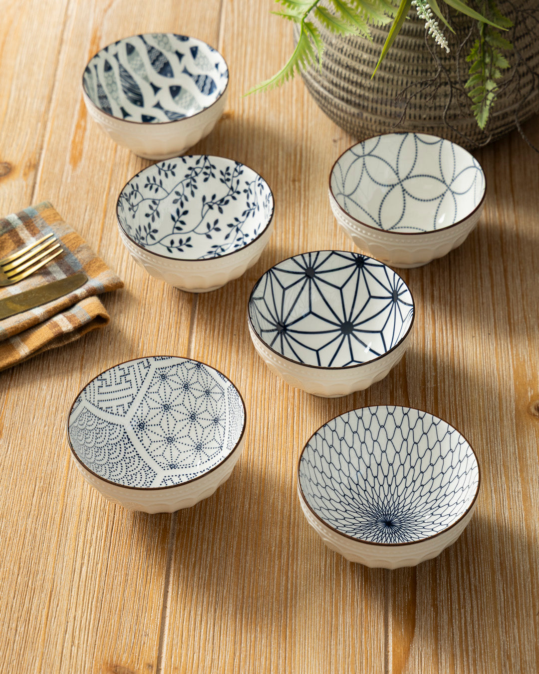 Modern Line Art Katori - Set Of 6