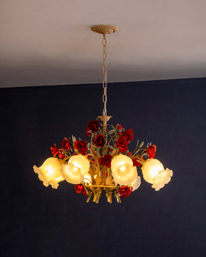 Crimson Rose French Floral Chandelier