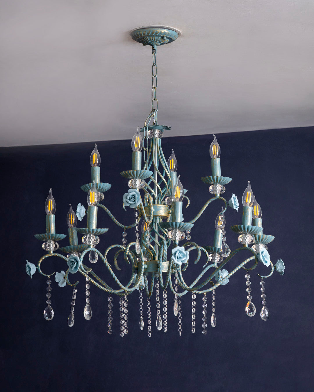 Blue Rose Elegance French Floral Chandelier