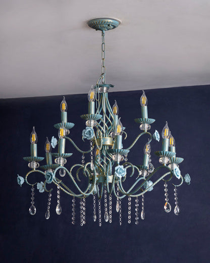 Blue Rose Elegance French Floral Chandelier
